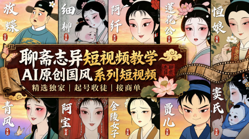 聊斋志异短视频教学，AI原创国风系列短视频，精选独家丨起号收徒丨接商单（更新0818）-课程网
