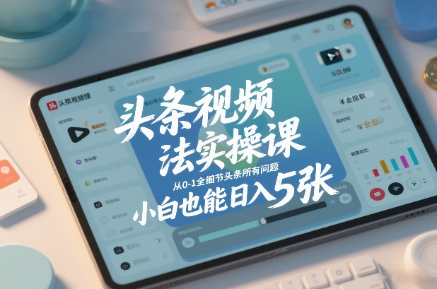 头条视频玩法实操课，从0-1全细节头条所有问题，小白也能日入5张-课程网