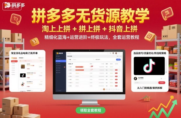拼多多无货源教学，淘上拼+拼上拼+抖上拼，精细化蓝海+运营进阶+终极玩法，全套运营教程-课程网