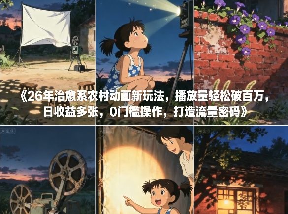 26年治愈系农村动画新玩法，播放量轻松破百万，日收益多张，0门槛操作，打造流量密码-课程网