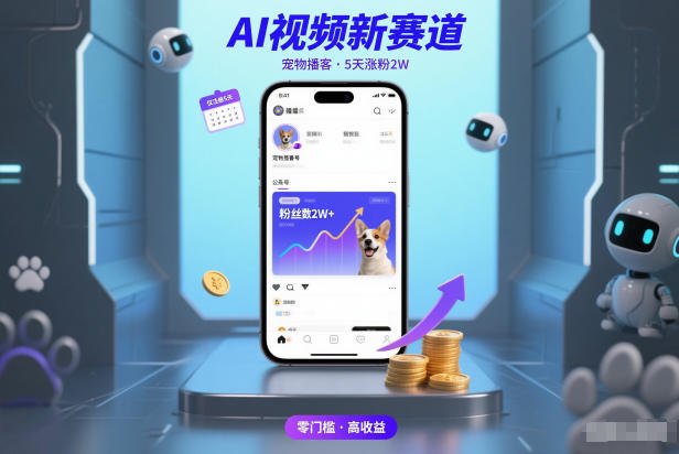 AI视频新赛道，宠物播客仅注册5天涨粉2W，收益非常可观-课程网