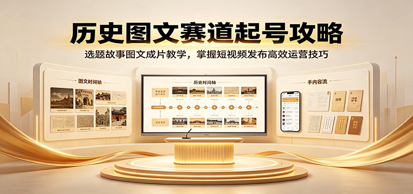 历史图文赛道起号攻略：选题故事图文成片教学，掌握短视频发布高效运营技巧-课程网