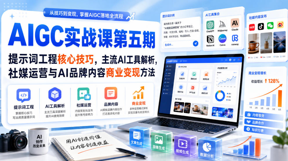 刺猬星球·AIGC实战课第五期，提示词工程核心技巧，主流AI工具解析，社媒运营与AI品牌内容商业变现方法-课程网