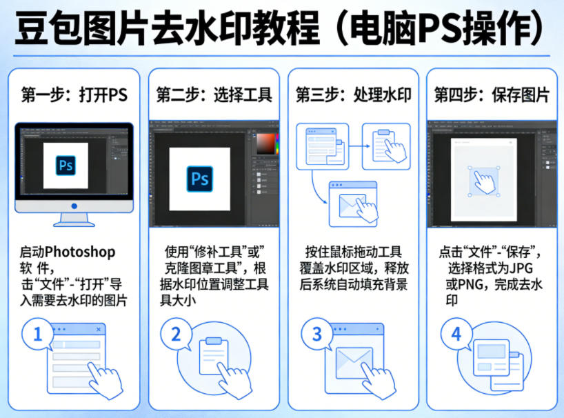 豆包图片去水印教程，电脑PS操作教程-课程网
