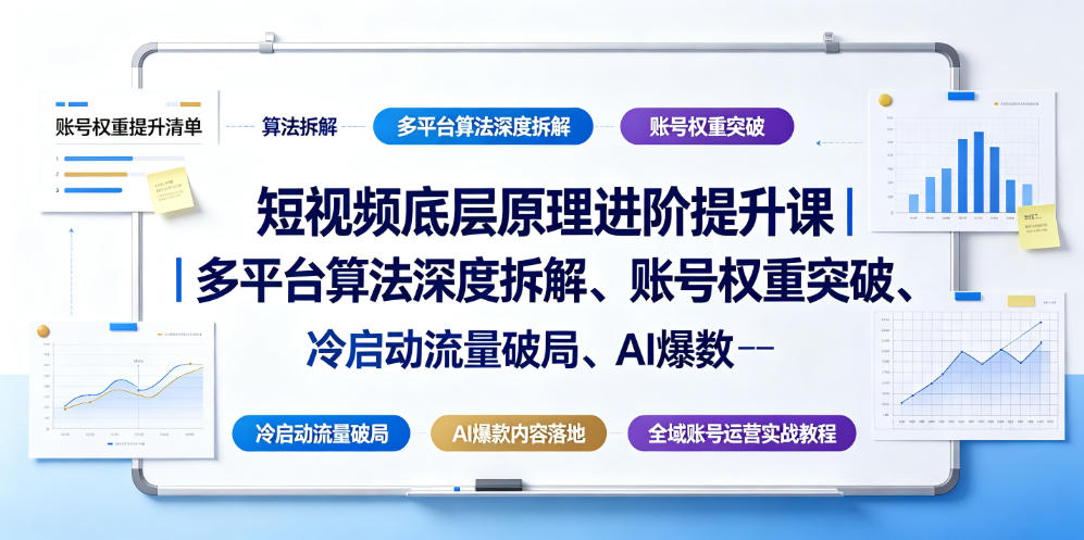 短视频底层原理进阶提升课｜多平台算法深度拆解、账号权重突破、冷启动流量破局、AI爆款内容落地与全域账号运营实战教程-课程网