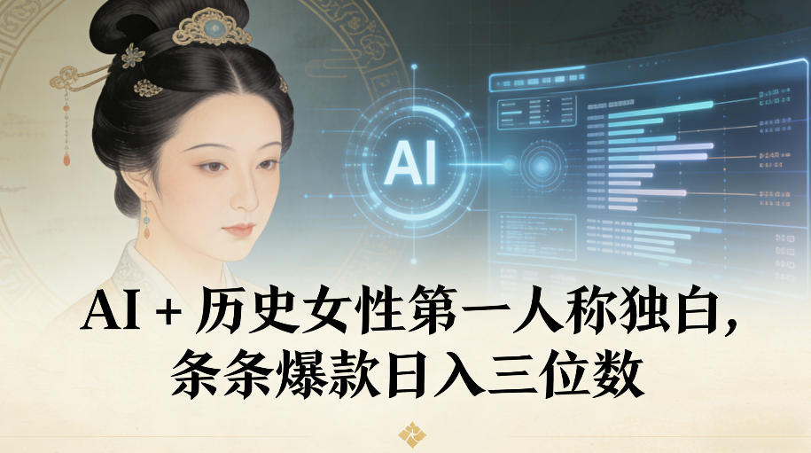 AI+历史女性第一人称独白，条条爆款日入三位数-课程网