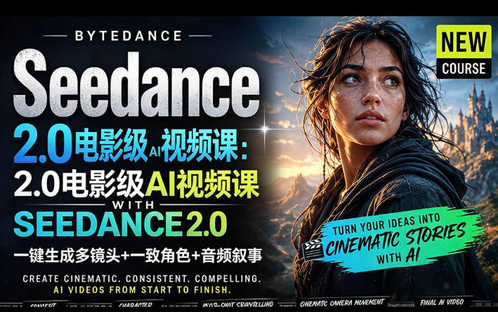 字节跳动的Seedance 2.0 AI电影视频生成制作教程，一键生成多镜头+一致角色+音频叙事-中英字幕-课程网