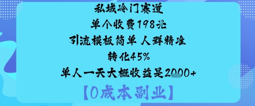 私域冷门赛道:单个收费198米引流模板简单人群精准转化45%单人一天大概收益是1k+-课程网