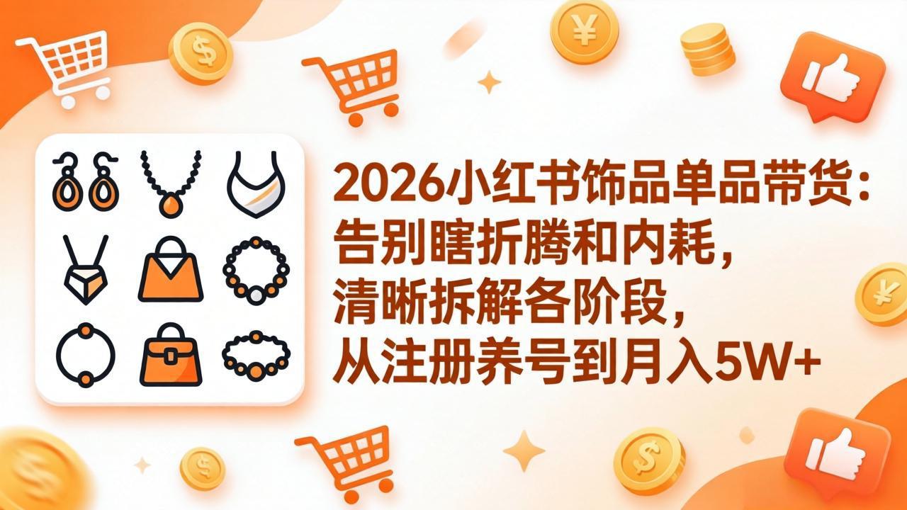 2026小红书饰品单品带货：告别瞎折腾和内耗，清晰拆解各阶段，从注册养号到月入5W+-课程网
