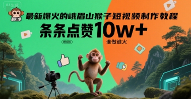 最新爆火的峨眉山猴子短视频制作教程，条条点赞10w+，谁做谁火【教程+提示词】-课程网