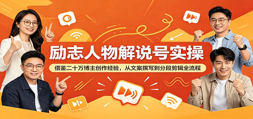 励志人物解说号实操：借鉴二十万博主创作经验，从文案撰写到分段剪辑全流程-课程网