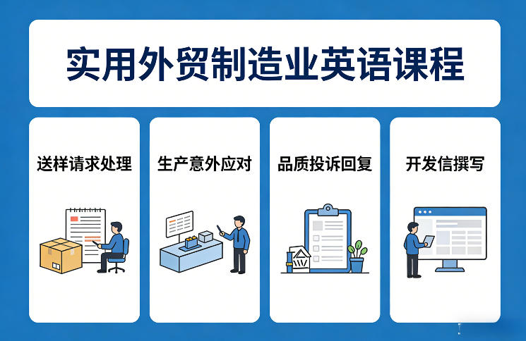 实用外贸制造业英语课程，教你专业处理送样请求、应对生产意外、回复品质投诉、撰写开发信等-课程网
