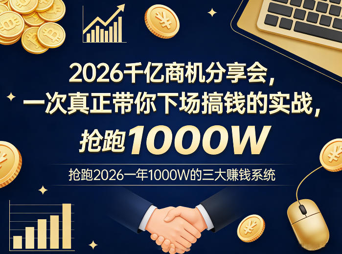2026千亿商机分享会，一次真正带你下场搞钱的实战，抢跑2026一年1000W的三大賺钱系统-课程网