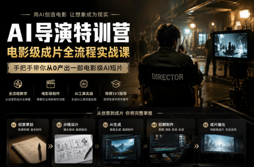 AI导演特训营，电影级成片全流程实战课，手把手带你从0产出一部电影级AI短片-课程网