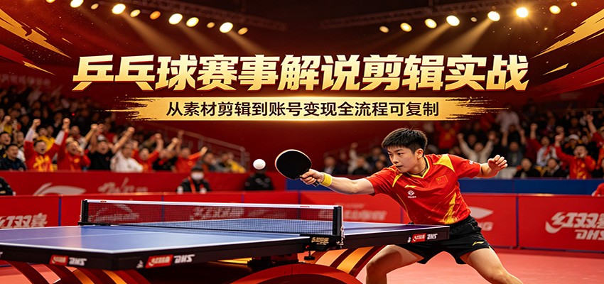 乒乓球赛事解说剪辑实战，从素材剪辑到账号变现全流程可复制-课程网