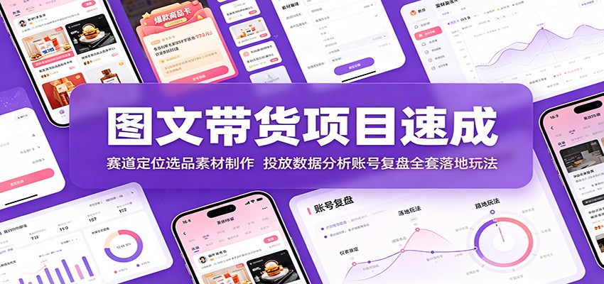 图文带货项目速成：赛道定位选品素材制作，投放数据分析账号复盘全套落地玩法-课程网