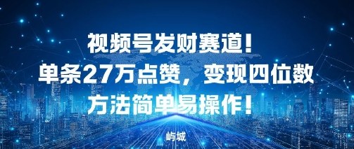 视频号发财赛道，单条27W点赞，变现四位数方法简单易操作-课程网