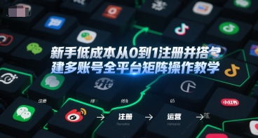 新手低成本从0到1注册并搭建多账号全平台矩阵操作教学，手机号-邮箱-IP-工具-课程网