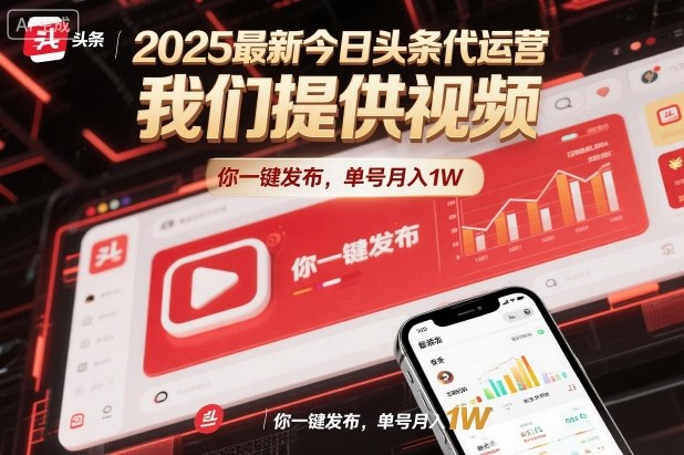 2025最新今日头条代运营，我们提供视频，你一键发布，单号月入1W【揭秘】-课程网