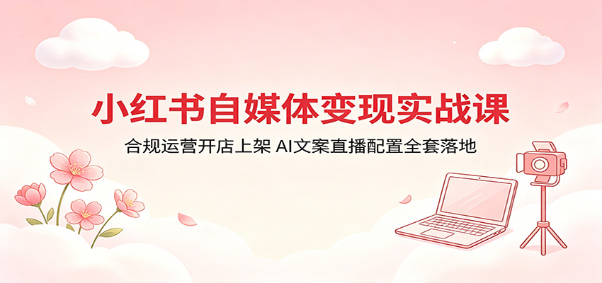 小红书自媒体变现实战课：合规运营开店上架，AI文案直播配置全套落地-课程网
