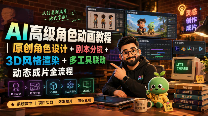 AI高级角色动画教程｜原创角色设计+剧本分镜+3D风格渲染+多工具联动动态成片全流程【中英字幕】-课程网