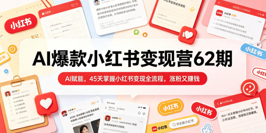 AI爆款小红书变现营62期2026年5月，AI赋能，45天掌握小红书变现全流程，涨粉又賺钱-课程网