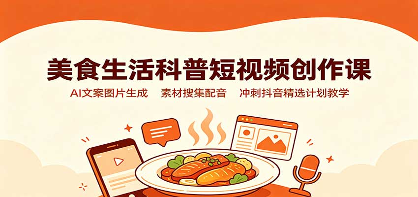 美食生活科普短视频创作课：AI文案图片生成，素材搜集配音，冲刺抖音精选计划教学-课程网