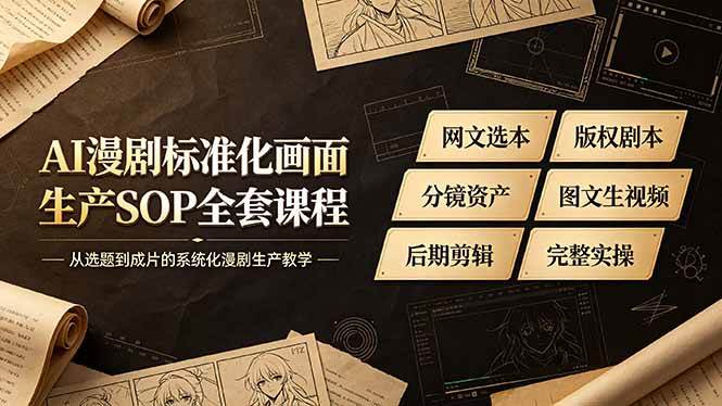 （19199期）AI漫剧标准化画面生产SOP全套课程，网文选本版权剧本分镜资产全覆盖，图文生视频后期剪辑完整实操教学-课程网