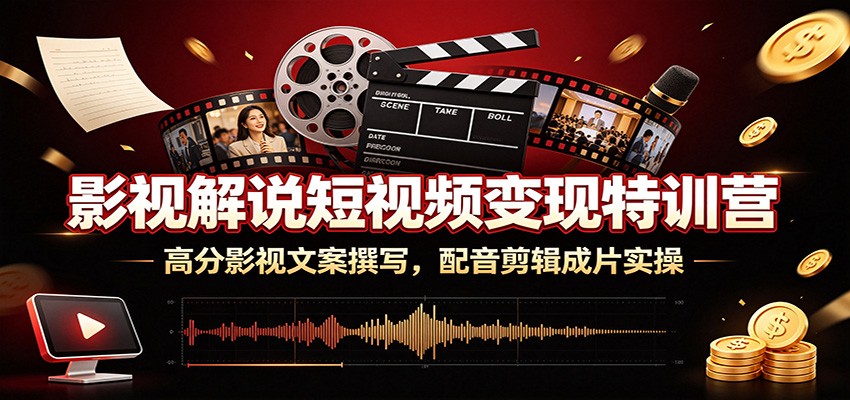影视解说短视频变现特训营：高分影视文案撰写，配音剪辑成片实操-课程网