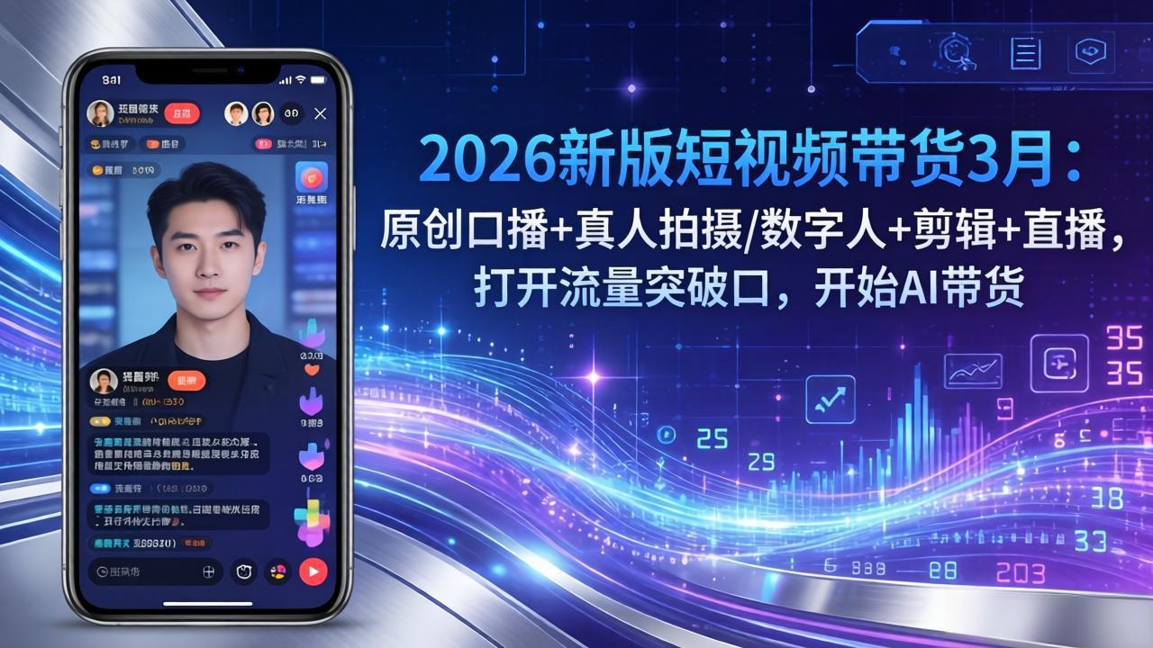 2026新版短视频带货3月：原创口播+真人拍摄/数字人+剪辑+直播，打开流量突破口，开始AI带货-课程网