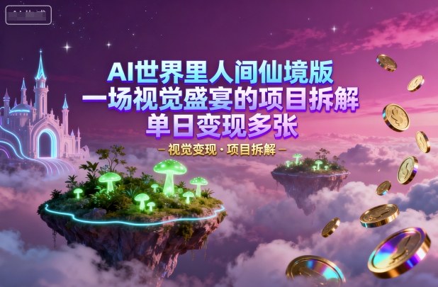 AI世界里人间仙境版，一场视觉盛宴的项目拆解，单日变现多张-课程网