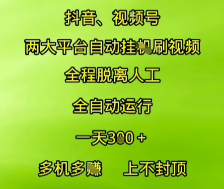 抖音视频号两大平台自动运行，全程脱离人工，自动获取收益，一天3张+，多机多挣，上不封顶【揭秘】-课程网
