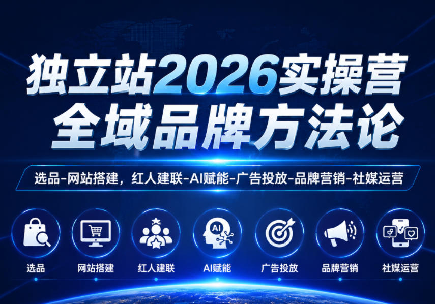 独立站2026实操营，全域品牌方法论，选品-网站搭建，红人建联-AI赋能-广告投放-品牌营销-社煤运营-课程网