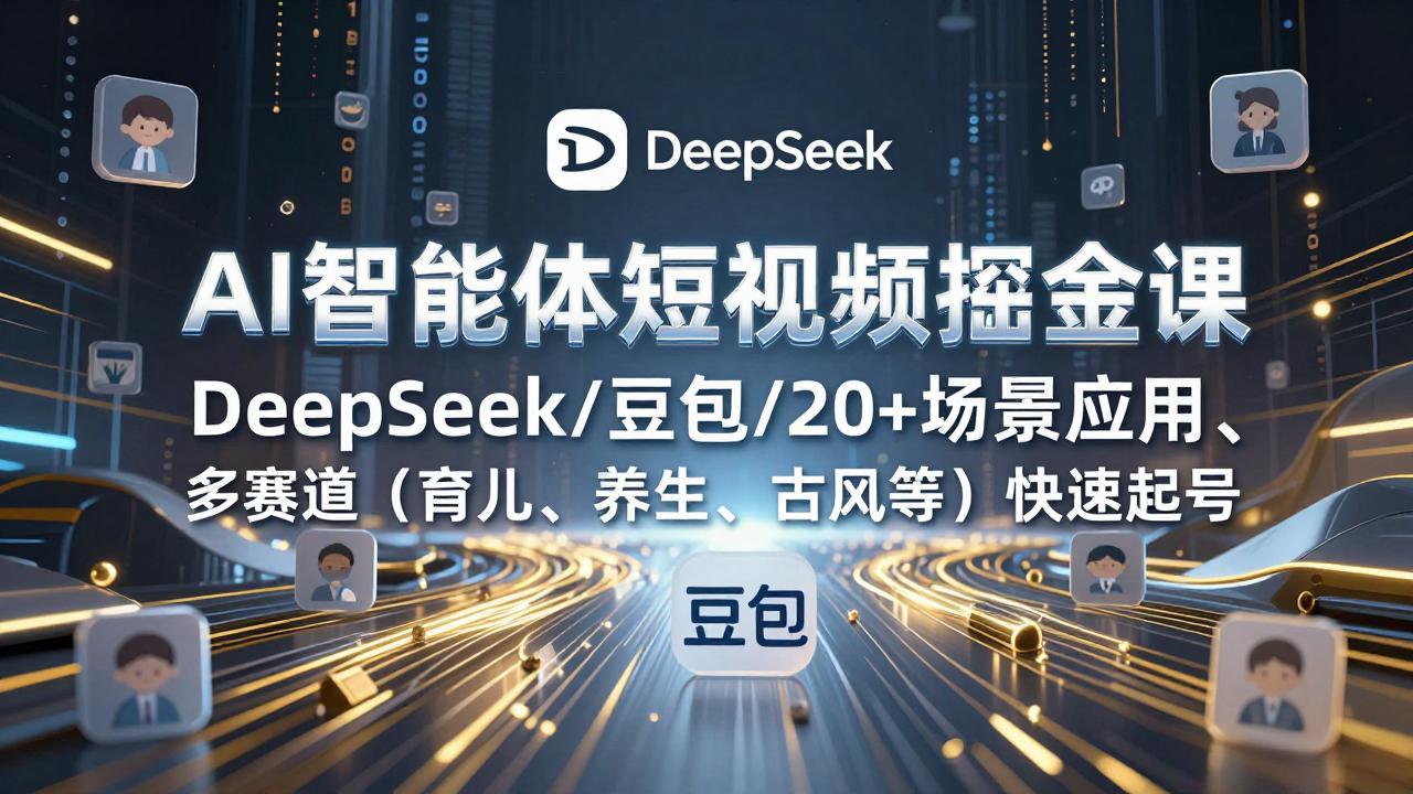 AI智能体短视频掘金课，DeepSeek/豆包/20+场景应用、多赛道(育儿、养生、古风等-课程网