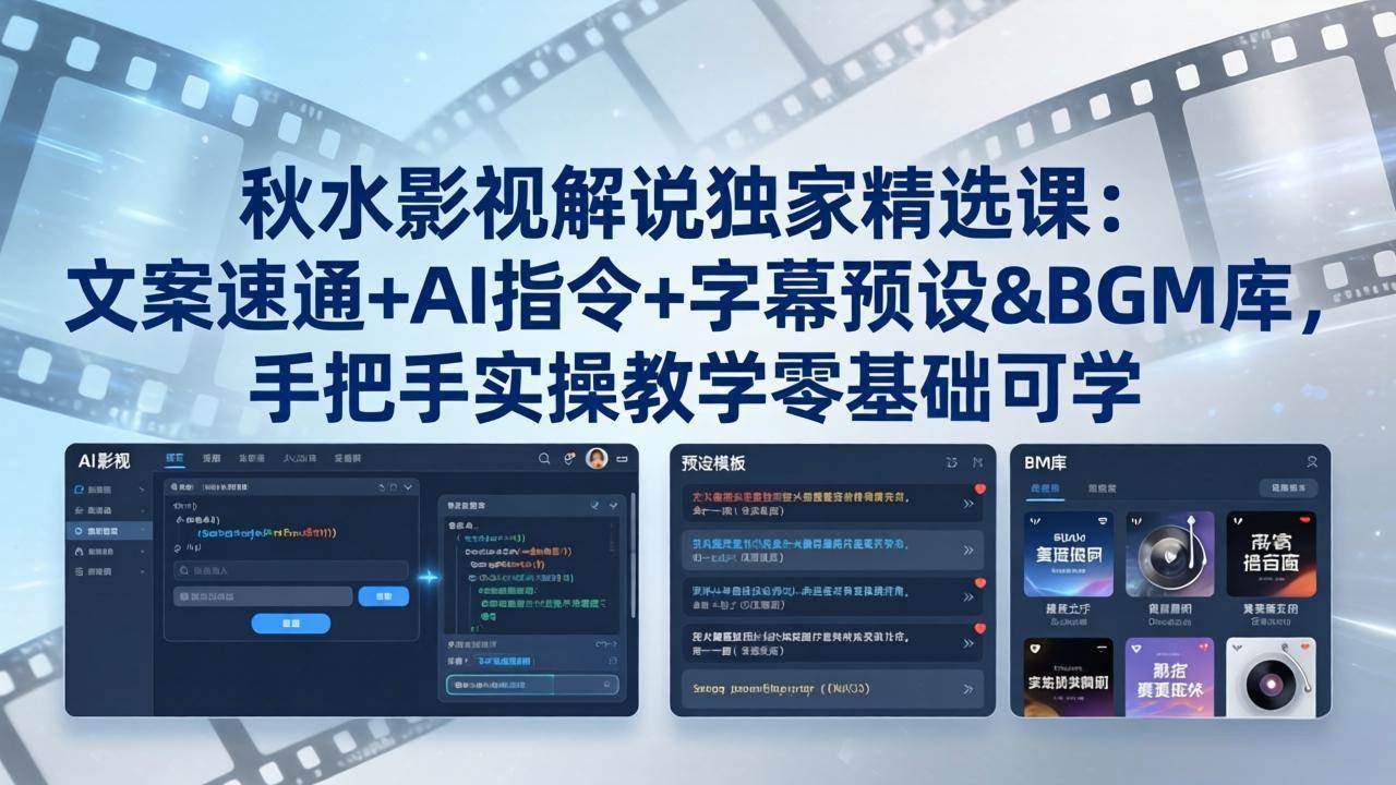 （18080期）秋水影视解说独家精选课：文案速通+AI指令+字幕预设+BGM库，手把手实操教学零基础可学-课程网