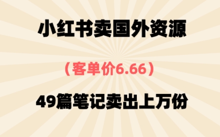 ⼩红书国外资料,客单价6.66,49篇笔记卖出上万份