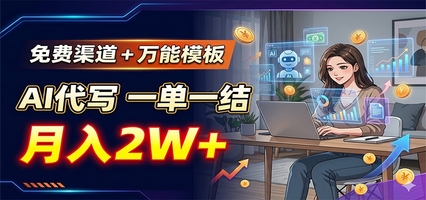 免费渠道+万能模板，AI代写一单一结，月入2W+-课程网