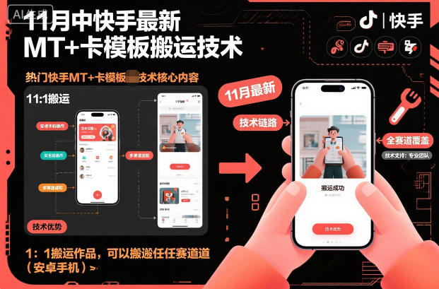 11月中快手最新MT+卡模板搬运技术，1：1搬运作品，可以搬运任何赛道（安卓手机）-课程网