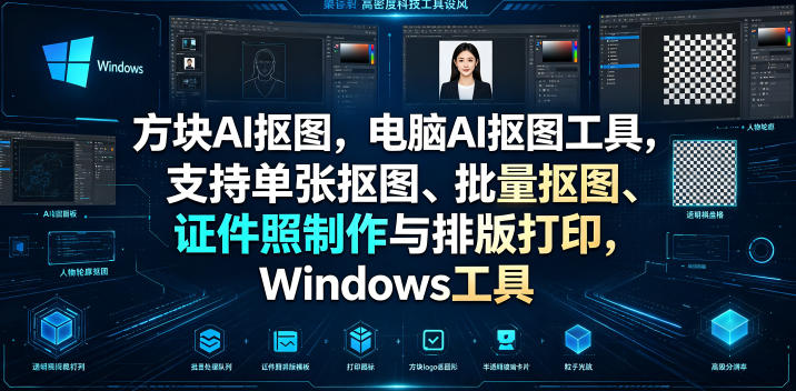 方块AI抠图，电脑AI抠图工具，支持单张抠图、批量抠图、证件照制作与排版打印，Windows工具-课程网