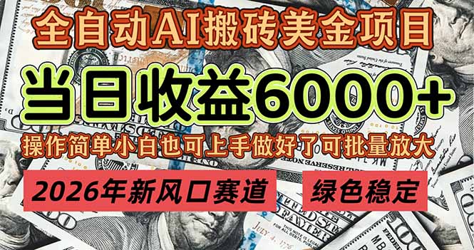 2026年新风口赛道，当日6000+以上，可批量放大，月收入20万+，长期绿色稳定的项目-课程网