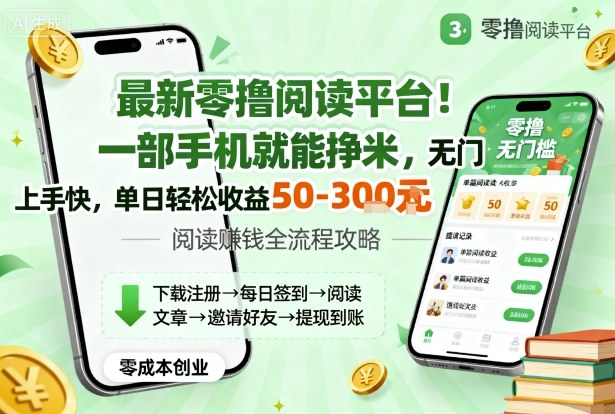 最新零撸阅读平台！一部手机就能挣米，无门槛上手快，单日轻松收益50-3张【揭秘】-课程网