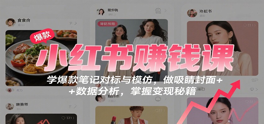小红书赚钱课：学爆款笔记对标与模仿，做吸睛封面 + 数据分析，掌握变现秘籍-课程网