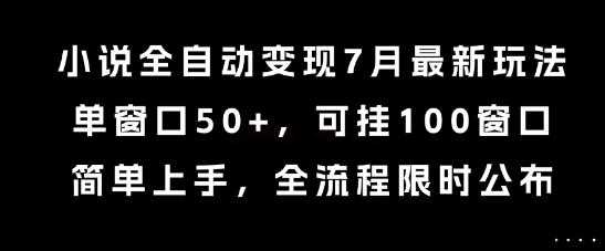 小说全自动变现7月玩法，单窗口50+，可挂100窗口，简单上手，全流程限时公布【揭秘】-课程网