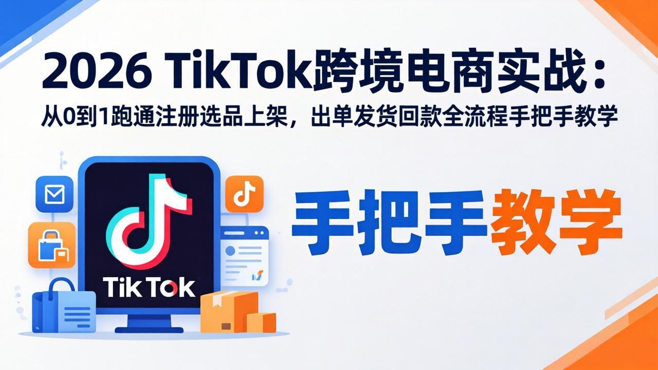 2026TikTok跨境电商实战：从0到1跑通注册选品上架，出单发货回款全流程手把手教学-课程网