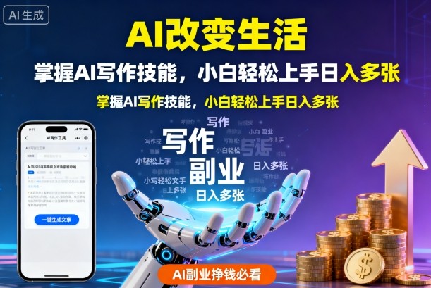 AI改变生活，掌握AI写作技能，小白轻松上手日入多张，AI副业挣钱必看-课程网