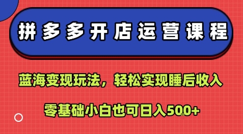 拼多多开店运营课程：蓝海变现玩法，轻松实现睡后收入，零基础小白也可日入5张-课程网