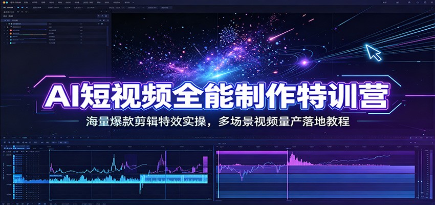 AI短视频全能制作特训营：海量爆款剪辑特效实操，多场景视频量产落地教程-课程网