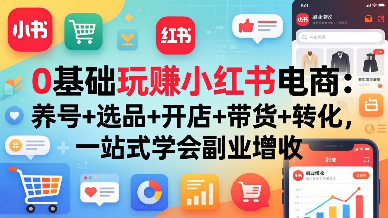 0基础玩赚小红书电商：养号+选品+开店+带货+转化，一站式学会副业增收-课程网