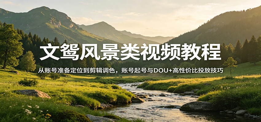 风景视频创作教程：从账号准备定位到剪辑调色，账号起号与DOU+高性价比投放技巧-课程网