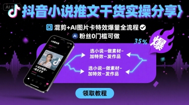 抖音小说推文干货实操分享，混剪+AI图片卡特效爆量全流程，0粉丝0门槛可做-课程网
